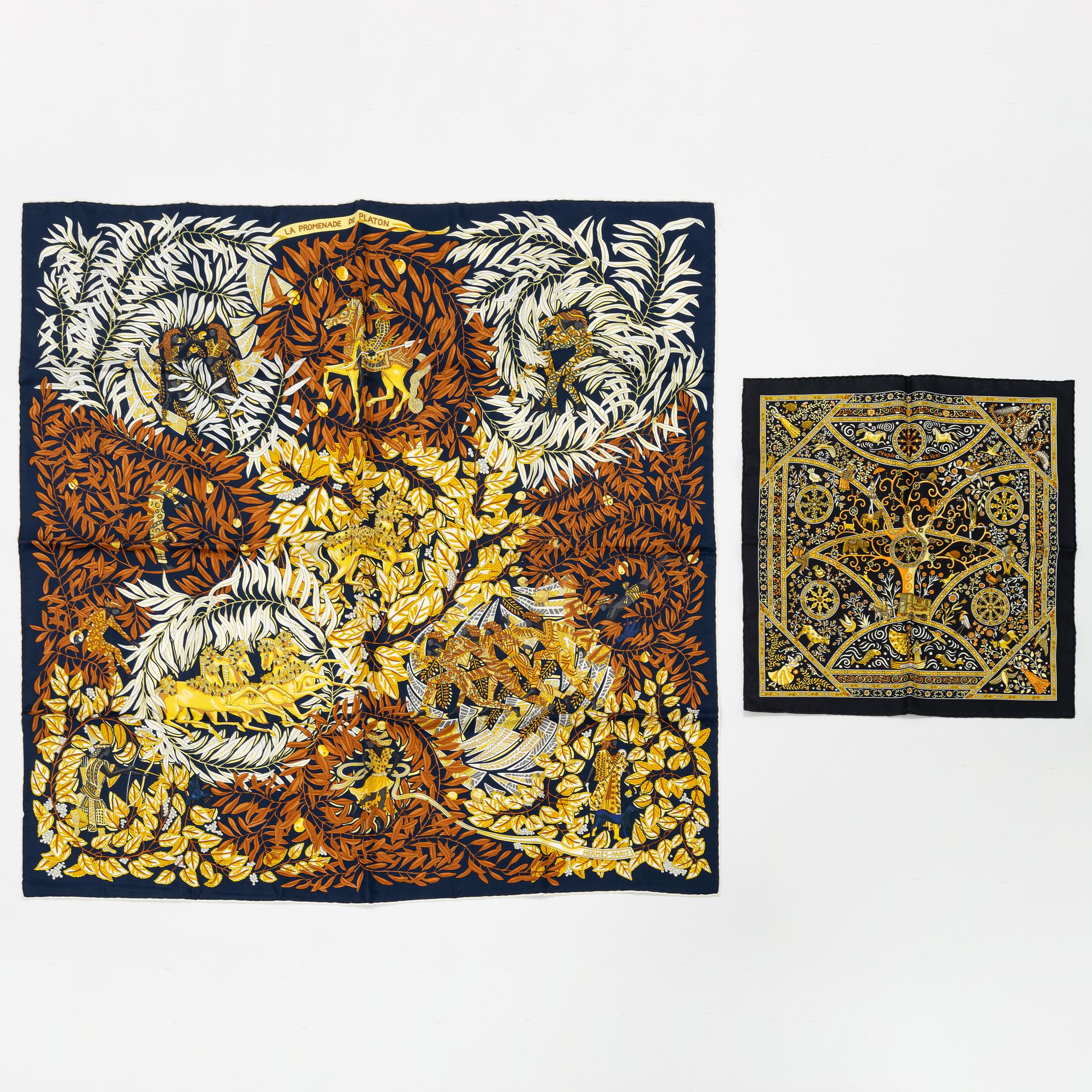 Hermès, two silk scarves.