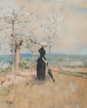 Carl Larsson, "Körsbärsblom" / "Kvinna i landskap" (Cherry blossom / Woman in a landscape).