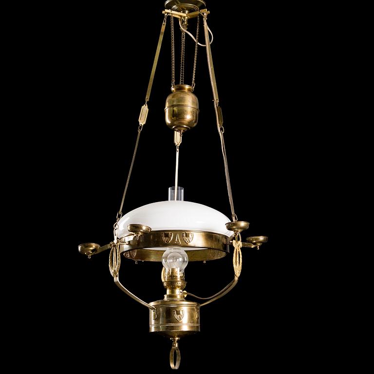 FOTOGENLAMPA / TAKLAMPA, mässing, jugend, tidigt 1900-tal.