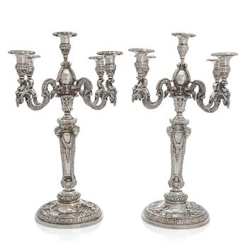 A pair of silver candelabra, maker's mark of Christian Hammer, Stockholm 1854-1863.