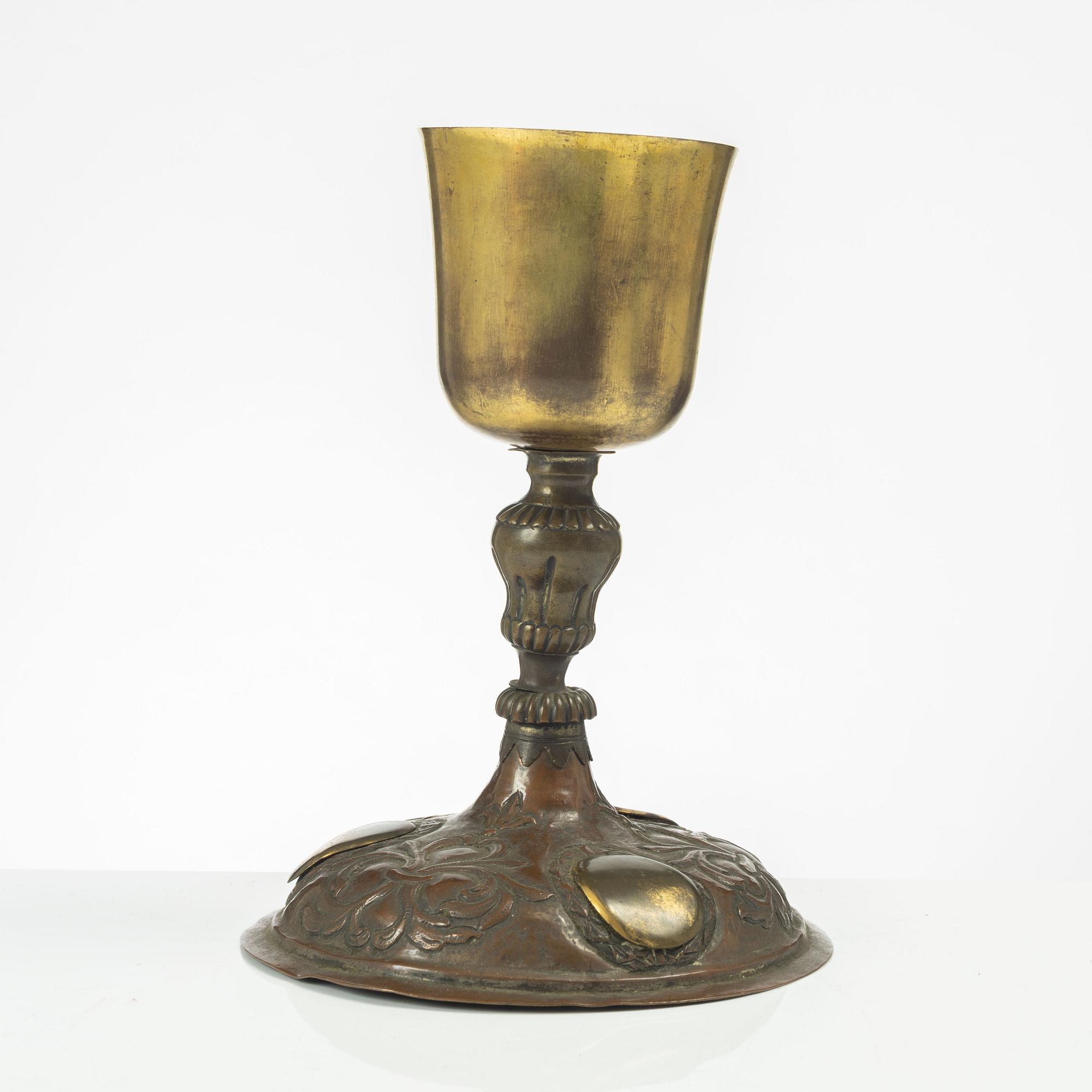 A silvered and gilt copper chalice, presumably German, first part 18th century.