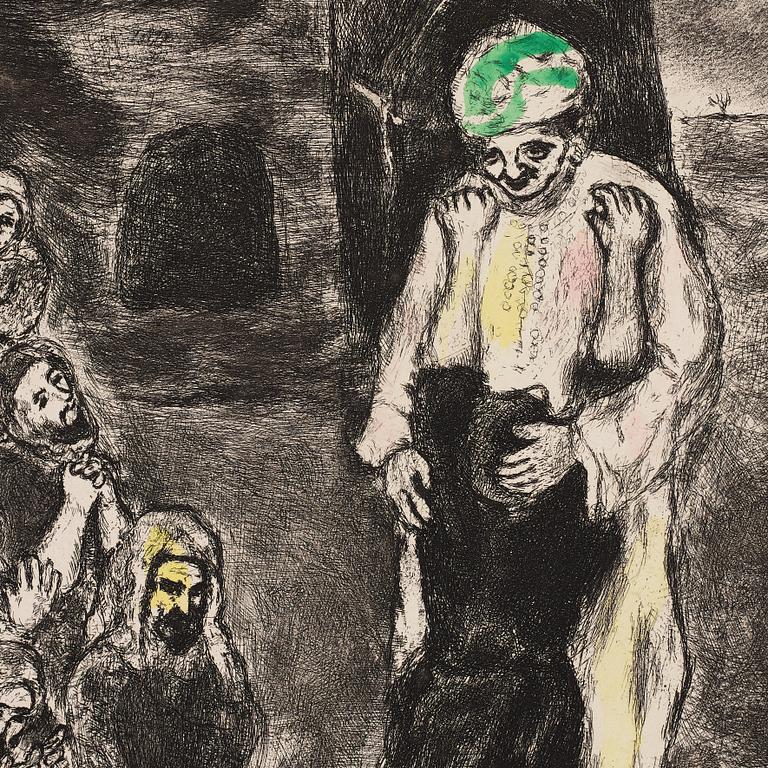 MARC CHAGALL, handkolorerad etsning, 1958, signerad med blyerts och numrerad 51/100.