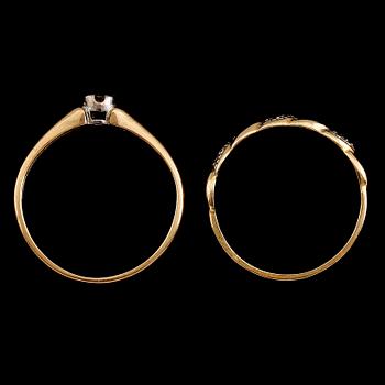 RINGAR, 2 st, 18 k guld och diamanter. Vikt ca 4 g.