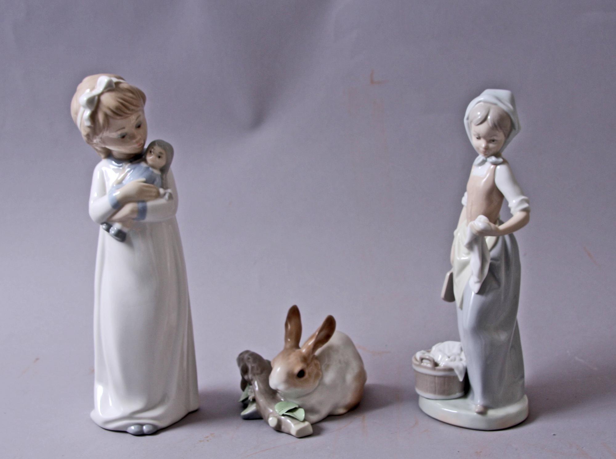 FIGURINER, 3 st, porslin, Lladro, NAO, Zaphiv, Spanien.