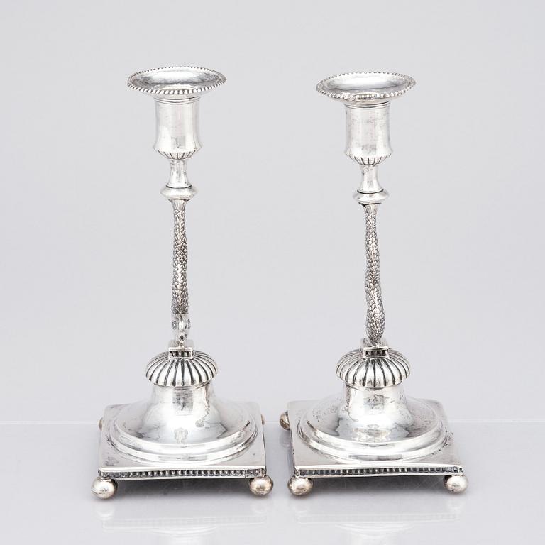 A pair of Swedish silver candle sticks, marks of Carl Magnus Ryberg, Stockholm, around 1820.