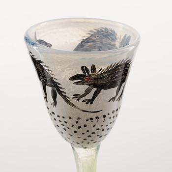 Ulrica Hydman Vallien, pokalglas, 2 st, unika, Kosta Boda, signerad.