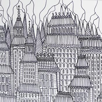 ERIC ERICSSON, ink on panel executed for Brasserie Godot.