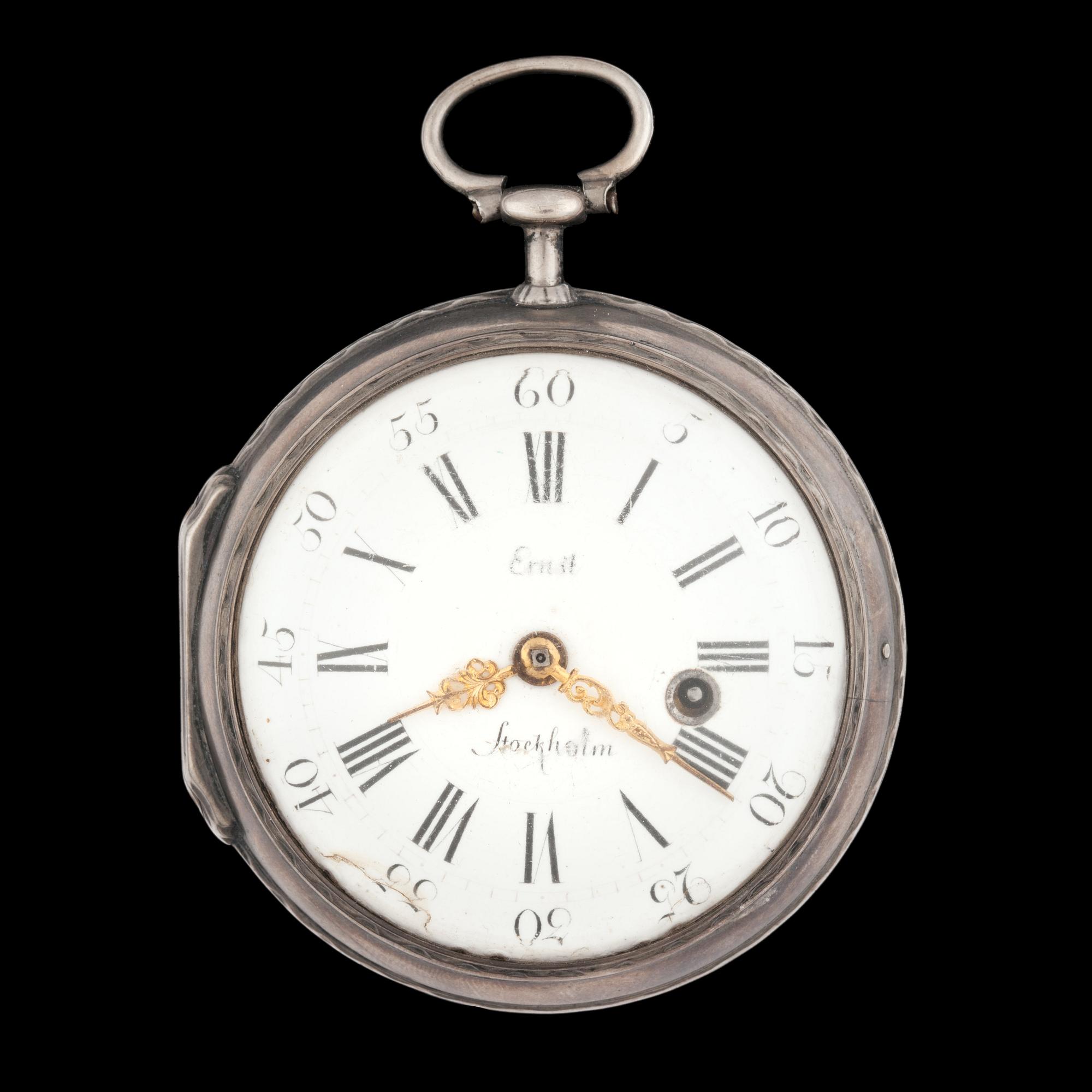 FICKUR, spindelur, Ernst, Stockholm. Boettstämpel Peter Strömqvist, Stockholm, 1771.