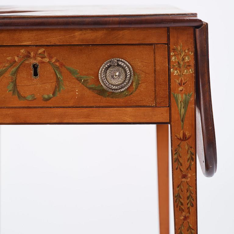 A Sheraton Revival painted satinwood drop-leaf table, 19th century.