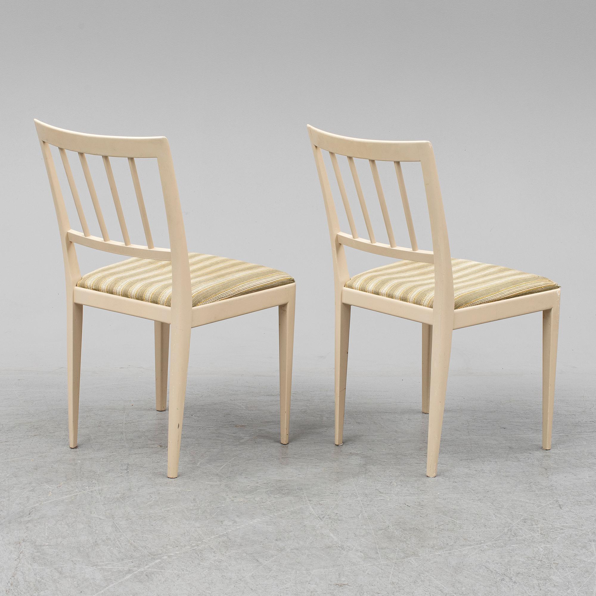 CARL MALMSTEN, matgrupp, 7 delar, 6 stolar samt bord. Två iläggskivor medföljer.