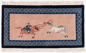 A pictorial chinese rug,  c. 153 x 78 cm.