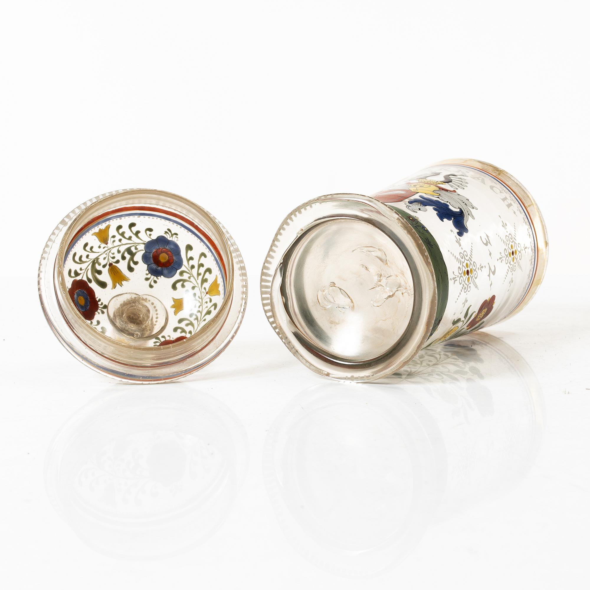 A historic style Bohemian glass cup with cover, 19th century.