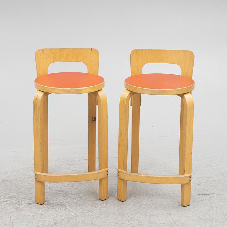 Alvar Aalto, bar stools, a pair, model K65, Artek, 2002.