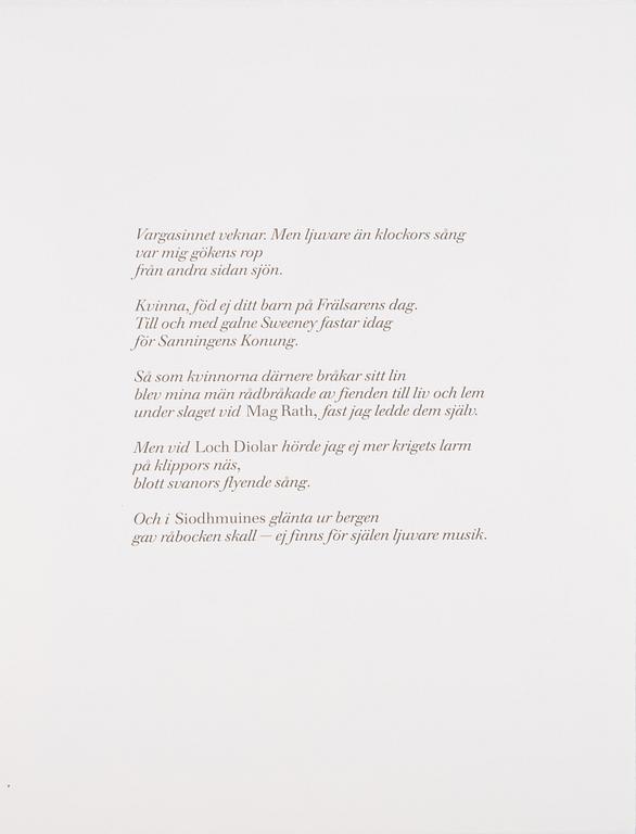 Ulf Trotzig, "King Sweeney", portfolio with nine colour etchings.