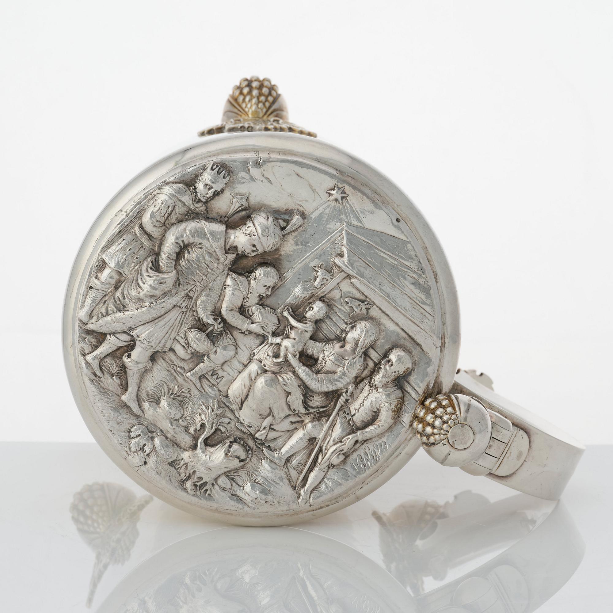 Hans Richter, dryckeskanna, silver, Stockholm (1661-1695 (1711-), före 1689. Barock.