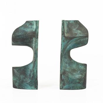 Björn Selder, a pair of green-patinated bronze sculptures/bookends, signed and numbered 4/100.