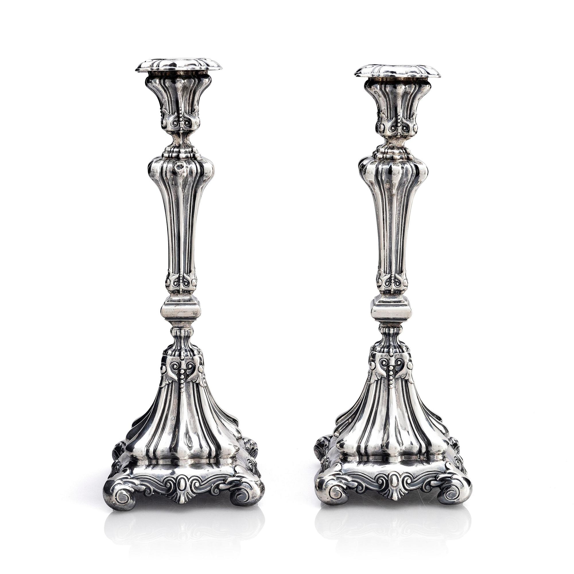 A pair of Austrian 19th century silver candlesticks, Vienna 1850.
