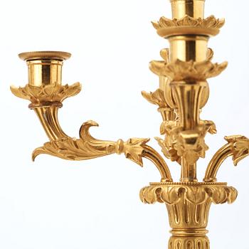 KANDELABRAR, för fem ljus, ett par, Frankrike, 1800-tal.