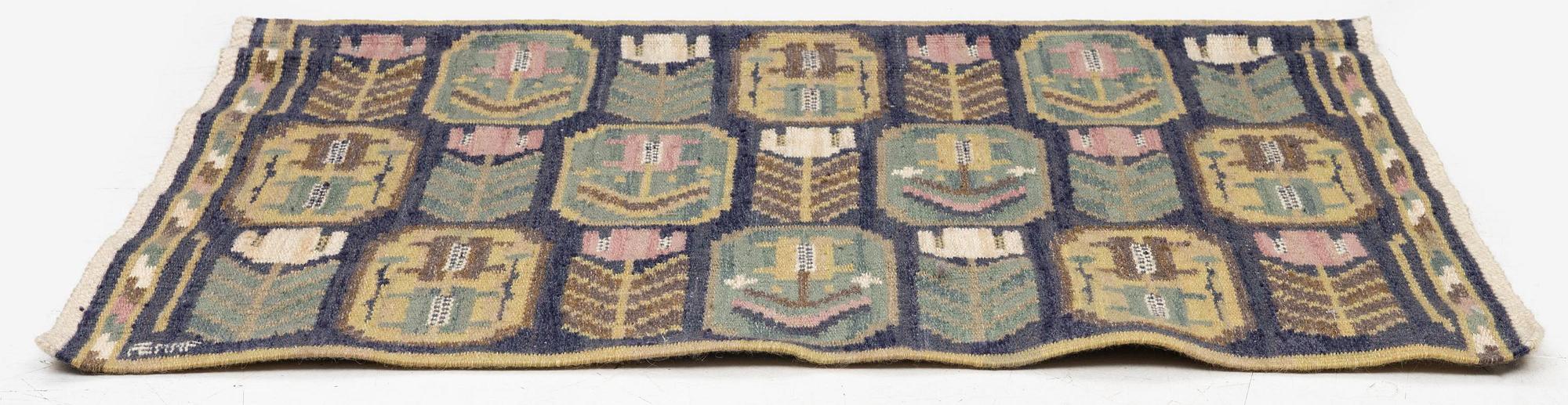 Märta Måås-Fjetterström, a flat weave textile, 'Medaljongerna', c. 83 x 61 cm, signed AB MMF.