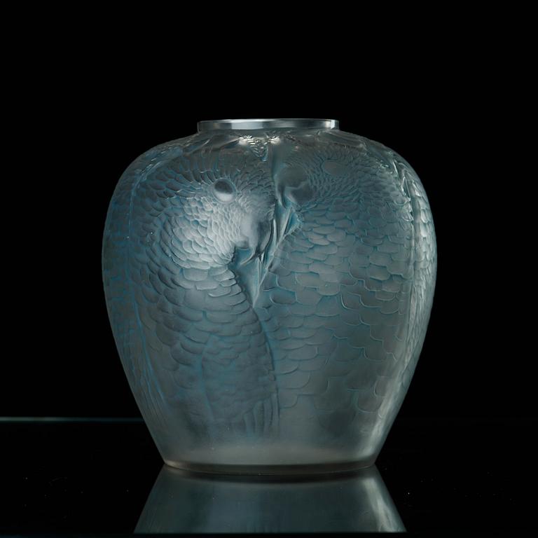 René Lalique, an 'Alicante' frosted and blue stained cast glass vase, France 1920's-30's.