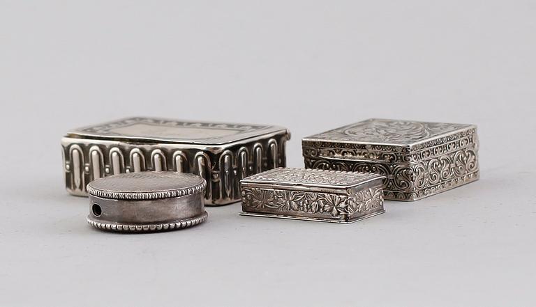 MINIATYRDOSOR, 4 st, silver, 1900-talets första hälft.
