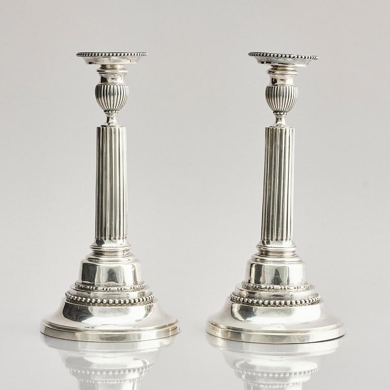 A pair of 18th century silver candlesticks, marks of Johan Ekholm, Stockholm 1788.