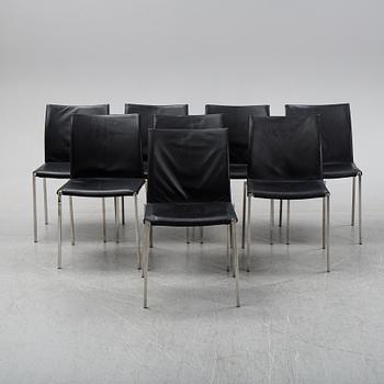 A set of eight steel and leather chairs, 21th century.