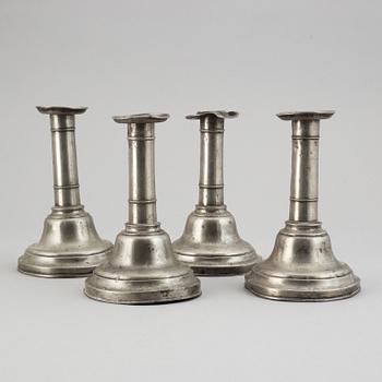 A set of 4 pewter candle sticks, Lund, 19th Century.