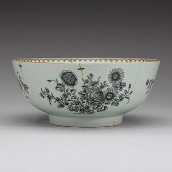 A grisaille punch bowl and stand, with a Swedish Bank note, Qing dynasty, Qianlong dated 1762.