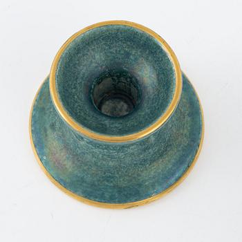 Josef Ekberg, skål och ljusstake, flintgods, Gustavsberg, 1920/1930-tal.