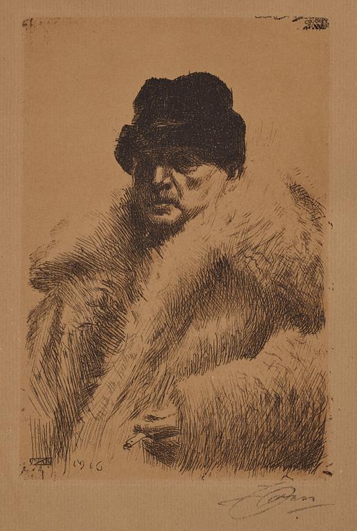 Anders Zorn, "Självporträtt i vargskinnspäls".