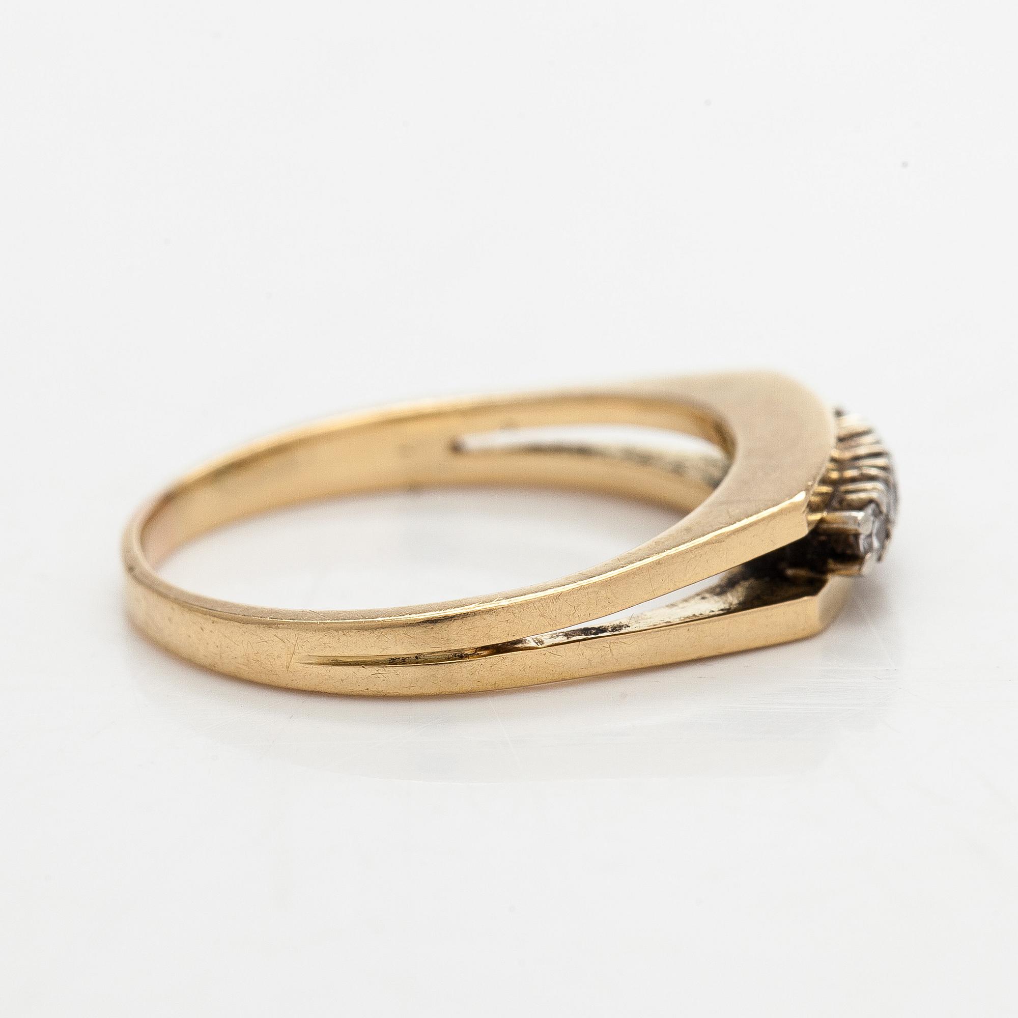 Sormus, 8/8-hiotut timantit, 14K kultaa.