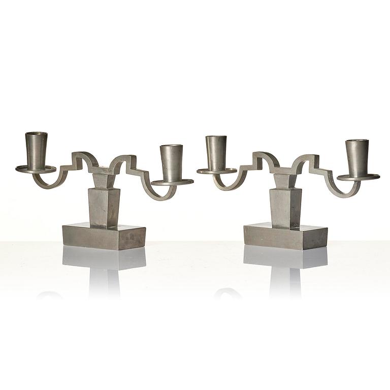 Nils Fougstedt, a pair of pewter candelabra model "A 1047", Firma Svenskt Tenn, Stockholm 1932.