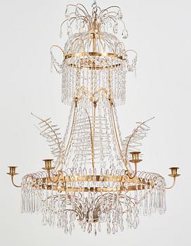 A late Gustavian early 19th century seven-light chandelier by Carl Henrik Brolin (1765-1832, master in Stockholm 1801).