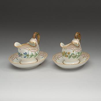 A pair of Royal Copenhagen 'Flora Danica' sauce boats, Denmark, 20th Century.