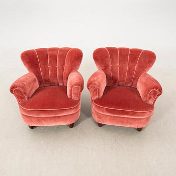 Armchairs 1 pair, 1940s Swedish Modern.