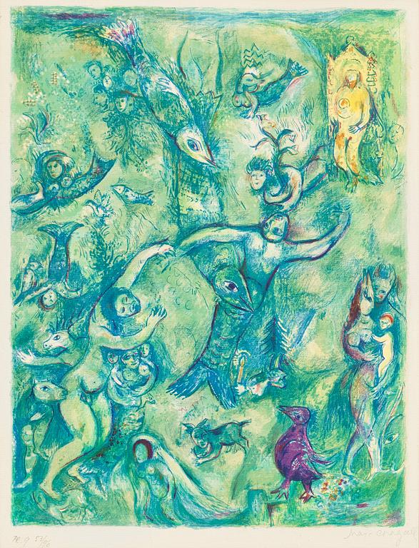 Marc Chagall, Pl. 9, "Abdullah discovered before him...", ur: "Four Tales from the Arabian Nights".