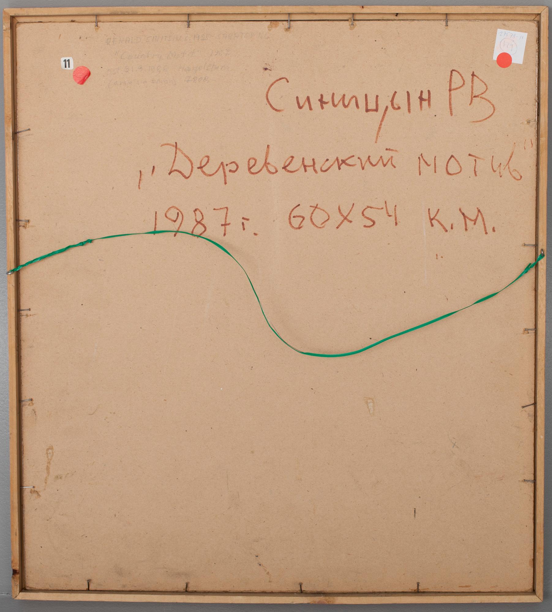 RENALD V. SINITSIN, olja på pannå, a tergo signerad och daterad 1987.