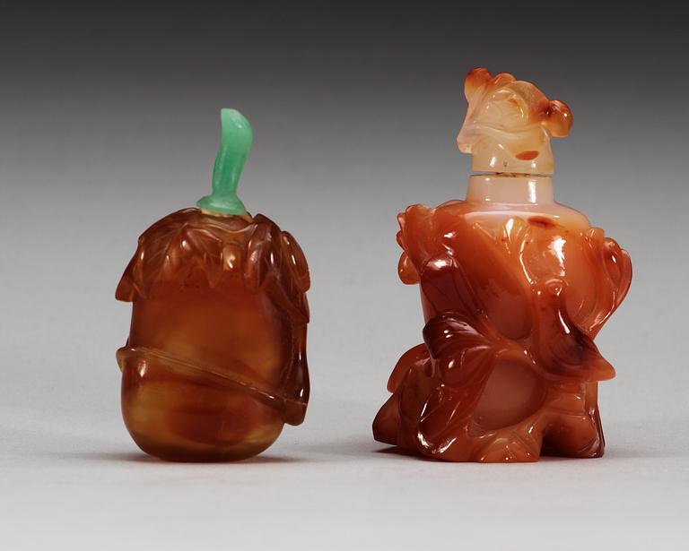 Two carved stone snuff bottles, China.