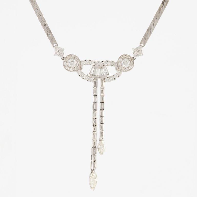 Necklace, 14K white gold with baguette-cut, brilliant-cut, and marquise-cut diamonds.