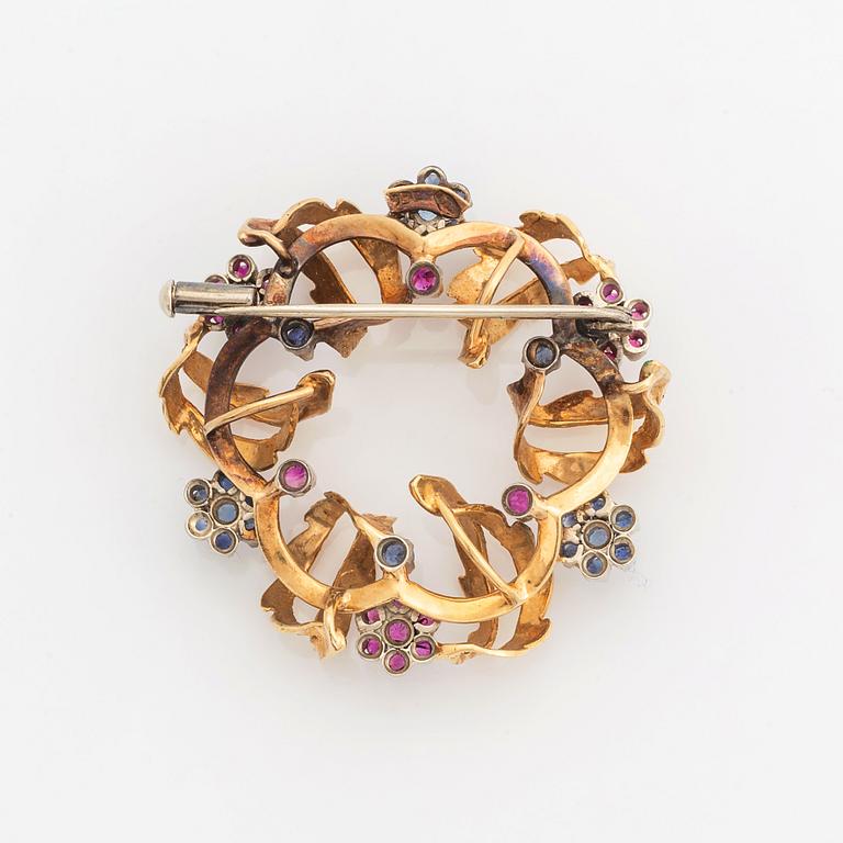 Sapphire and ruby brooch.