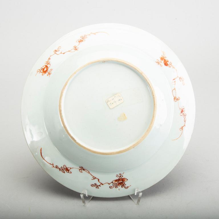 A Chinese Qianlong porcelain plate and dish in famille rose colours.