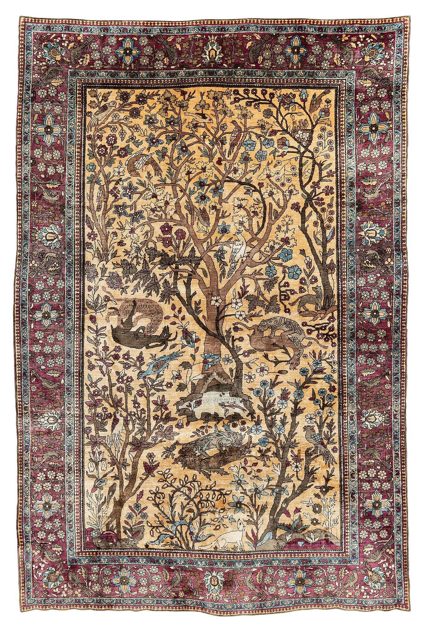 A pictoral silk Kashan 'Mohtasham' rug, c. 195 x 130 cm.