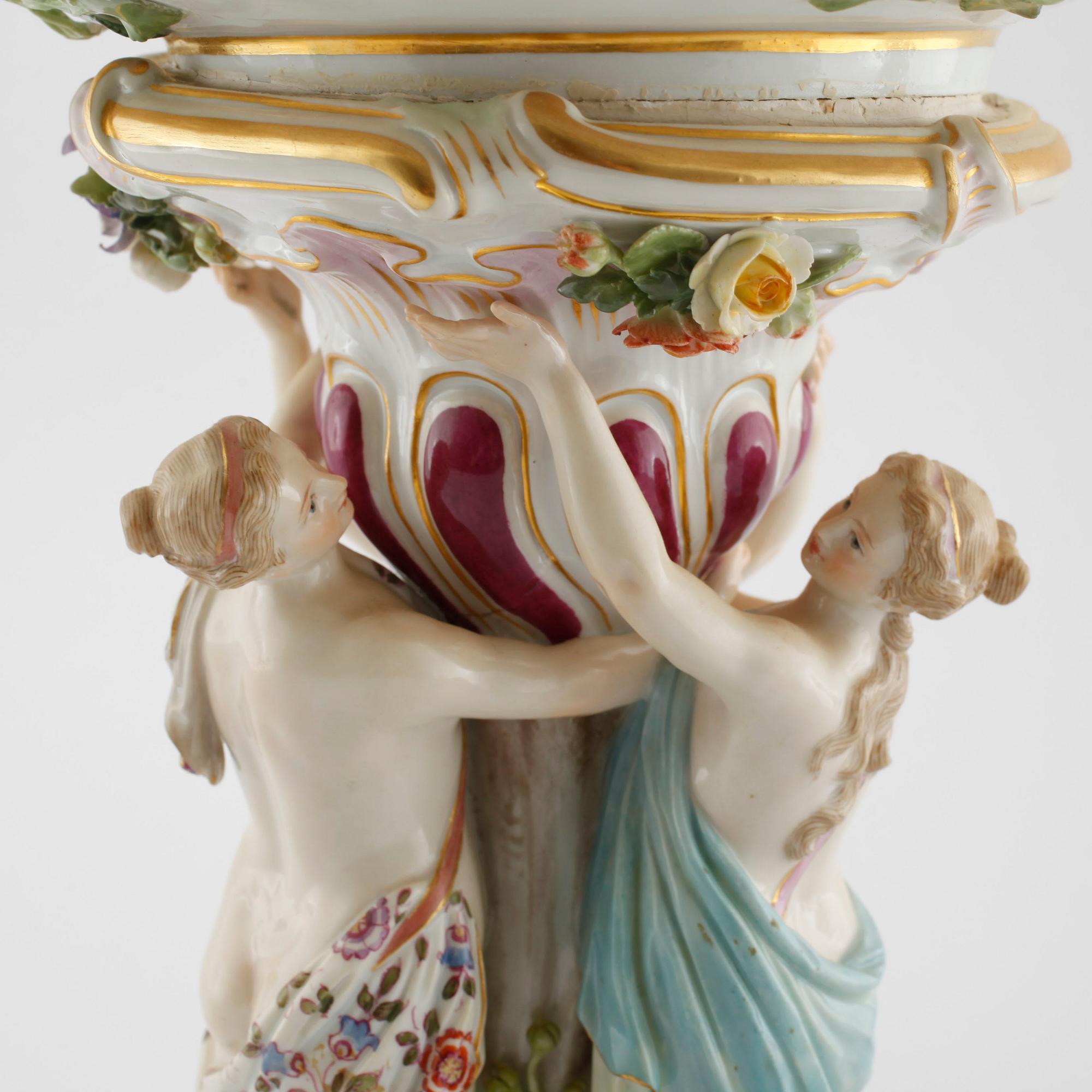 A porcelain centerpiece from Meissen, made in the late 19th century.