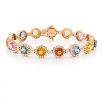 Bracelet 18K rose gold with rainbow-coloured sapphires and brilliant-cut diamonds.