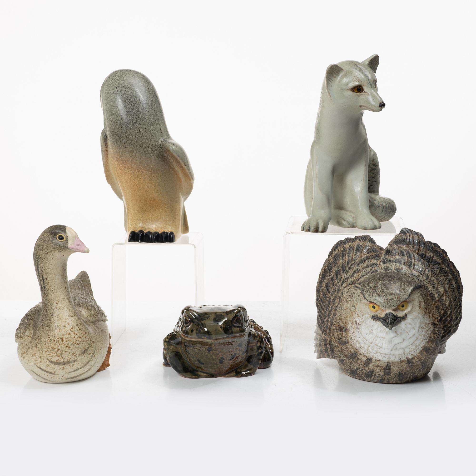 Paul Hoff, Figurines, 5 pieces, Gustavsberg for NK, Nordiska Kompaniet in collaboration with WWF.