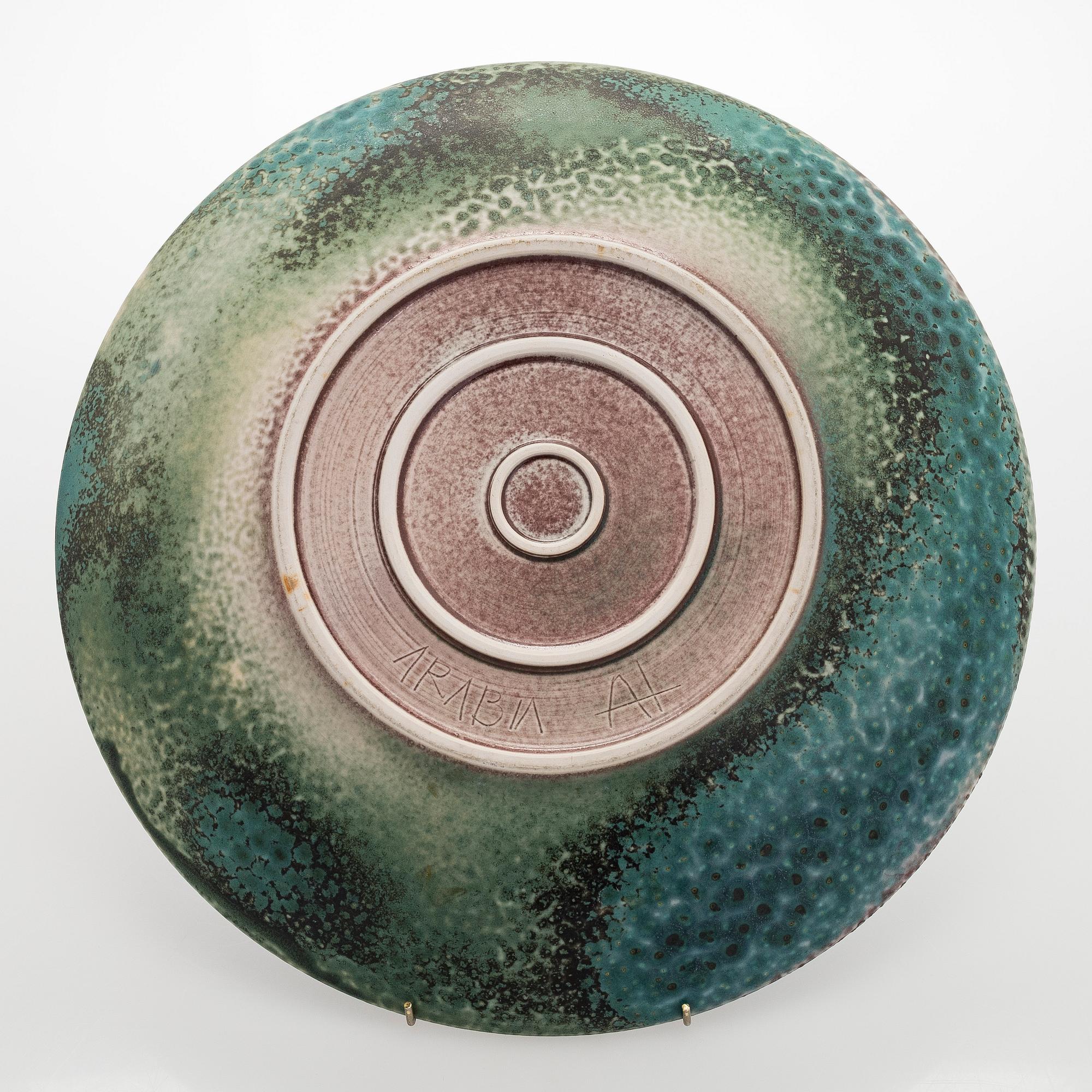 Annikki Hovisaari, a stoneware dish signed AH Arabia.