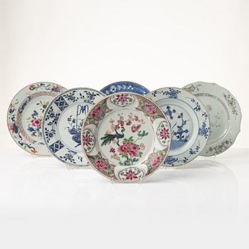 Tallrikar, sex stycken, kompaniporslin, Kina, Qingdynastin, 1700-tal.