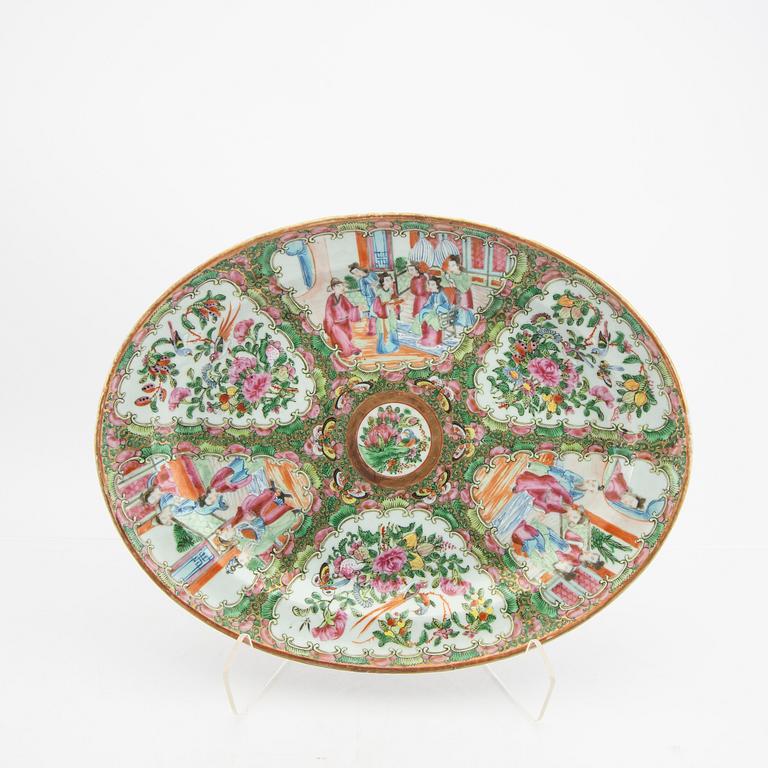 Fat samt tallrikar 4 st Kina Kanton 1800-talets senare del porslin.