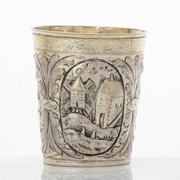 A German late 17th century parcel-gilt silver beaker, mark of Joh. Paul Schmidt, Leipzig (1683-1703).